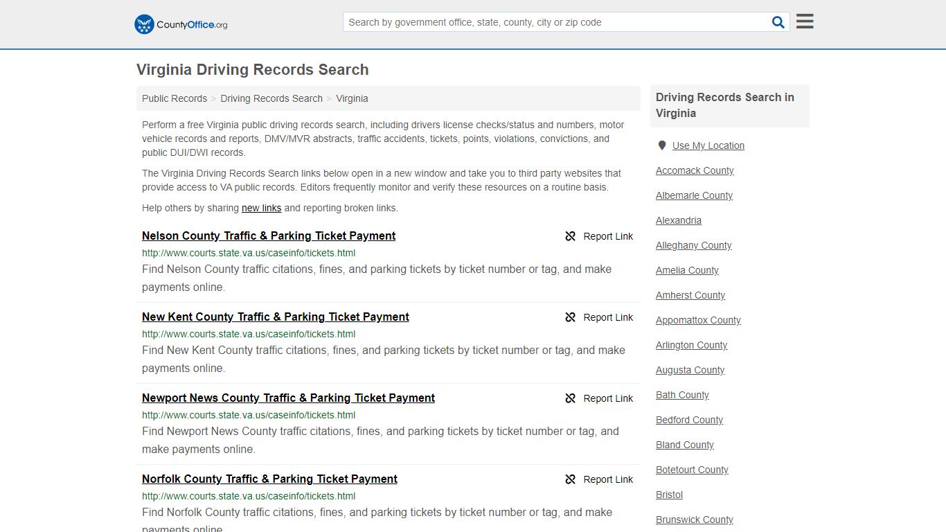 Virginia Driving Records Search - County Office